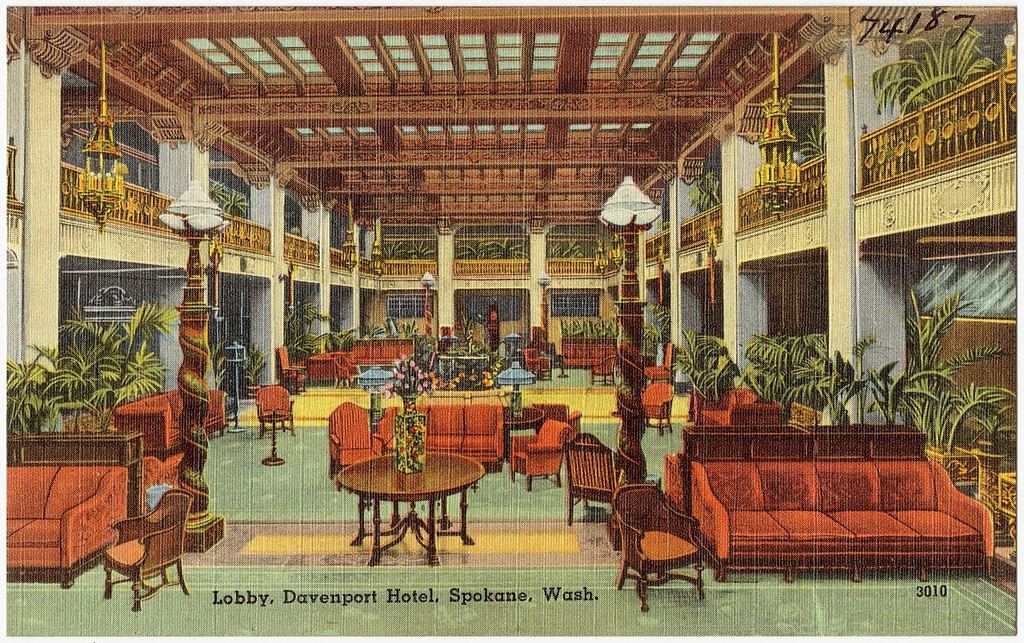 A vintage postcard view of the lobby.