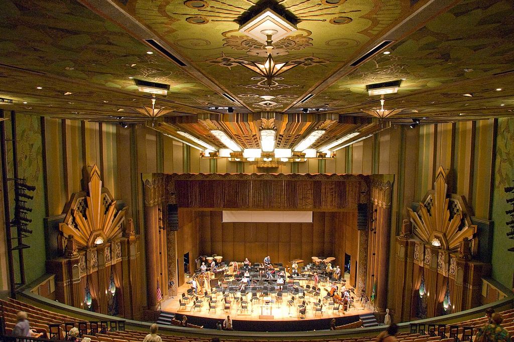 The balcony level inside the theater.