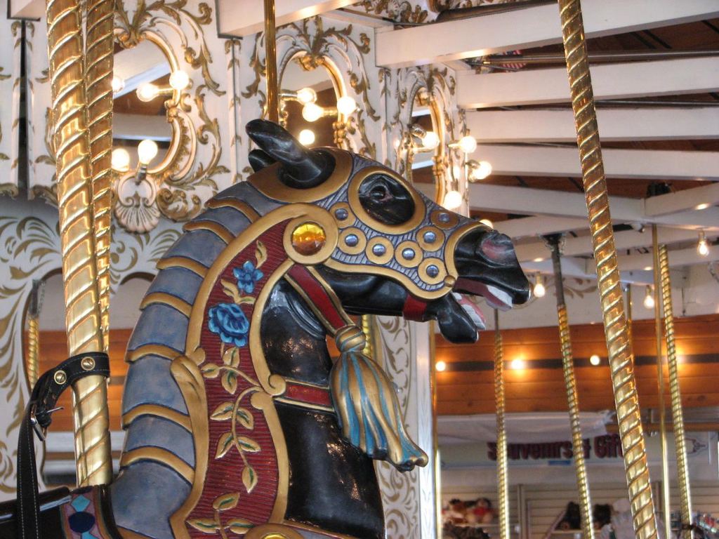 A hand-carved Looff horse up close.